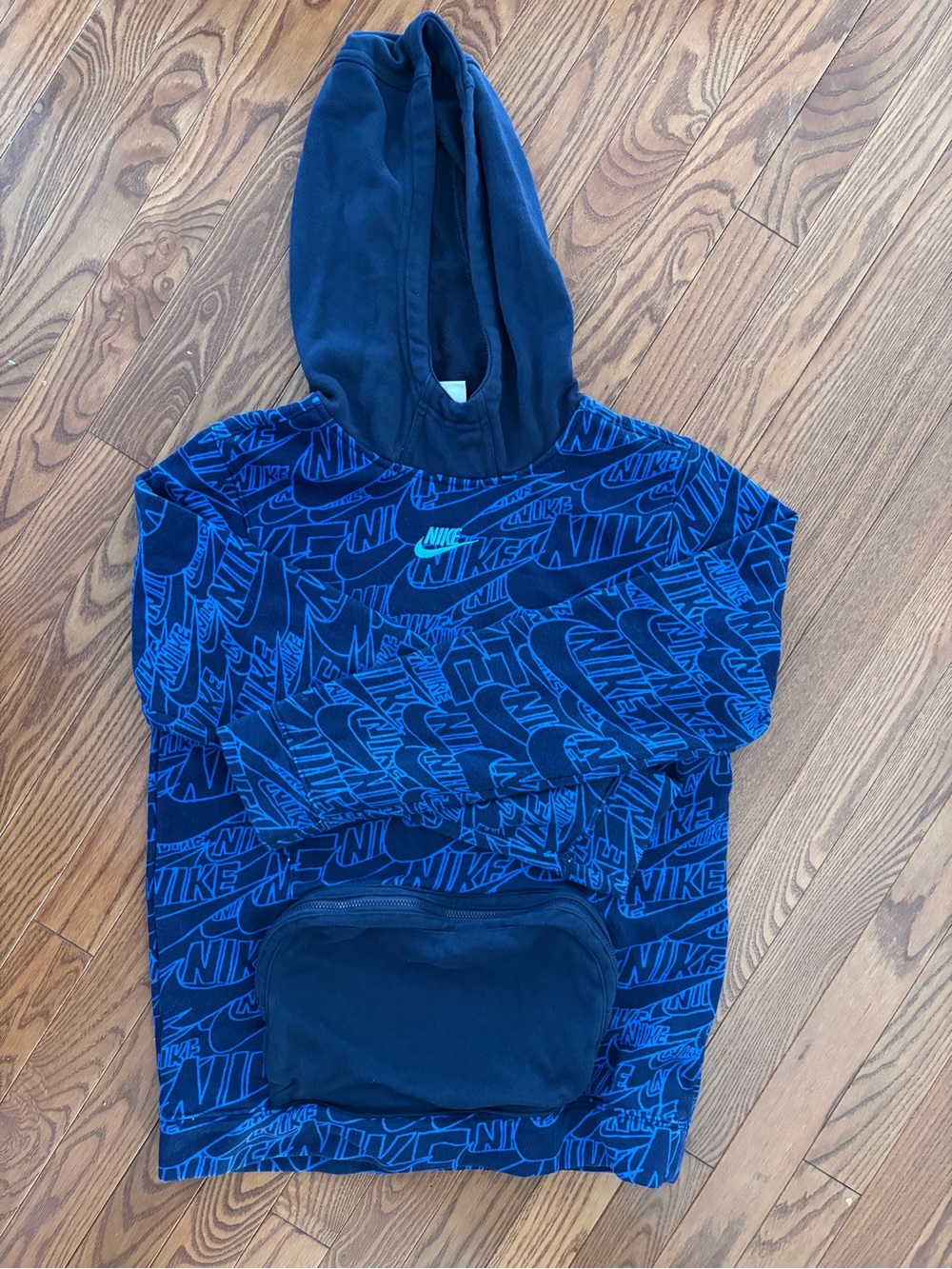 Nike Boys Navy Blue Allover Logo Hoodie